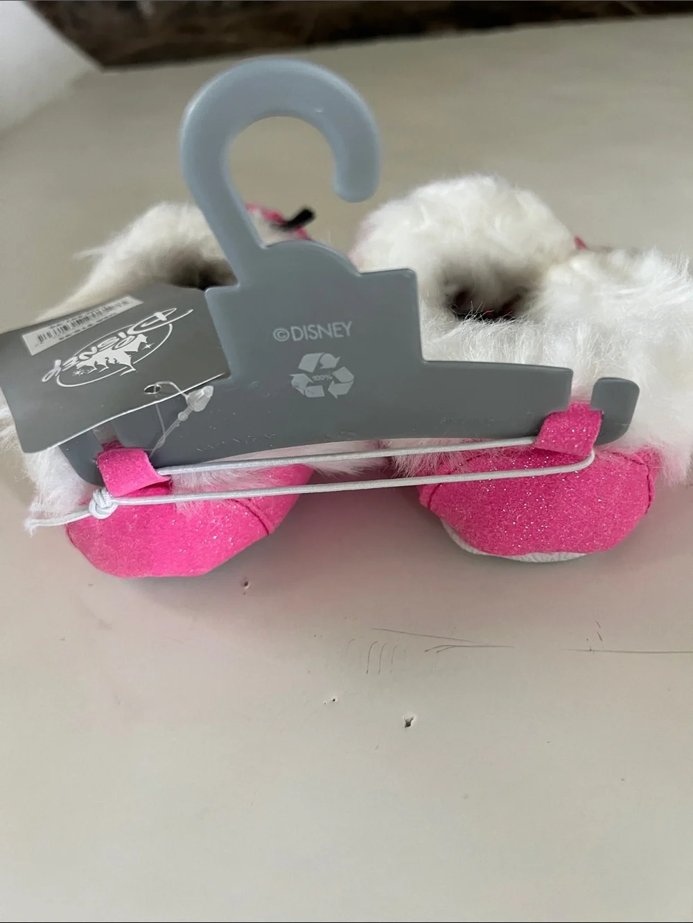 Disney Pink Faux-Fur Trim Kids Slip-On Slippers with Bow